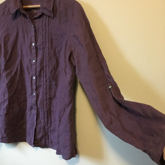 100% Linen Purple Pintuck Button Down Dress Shirt - Picture 4 of 15